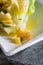 Romaine lettuce hearts with mango apple vinaigrette