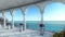 Roman 3D render sea view anceint style with romantic flower