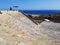 Roman amphitheater stairs from above on mediterranean coast