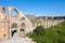 Roman aqueduct at Aspendos. Tower for turning water. Ruin. Turkey. Aerial photography. View from above