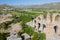 Roman aqueduct at Aspendos. Tower for turning water. Ruin. Turkey. Aerial photography. View from above