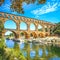 Roman aqueduct Pont du Gard, Unesco site.Languedoc, France.