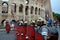 Roman army near colosseum at ancient romans historical parade