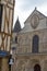 Roman church of Poitiers, France and half-timbered street house