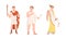Roman citizens in traditional clothing set. Ancient Rome citizen characters in white tunic and sandals cartoon vector