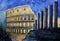 Roman cityscape of the Colosseum painted by watercolor