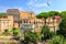 Roman Coliseum and the Arch of Titus summer view, no people