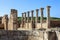 Roman Column ruins at the Paphos Archaelogical Park in Cyprus which is a popular tourist holiday travel