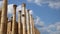 Roman Columns in the Jordanian city of Jerash Gerasa of Antiquity against the background of moving clouds