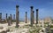 Roman Corinthian columns in Umm Qais (Umm Qays) --is a town in northern Jordan near the site of the ancient town of Gadara.