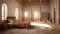 Roman Elegance Revived: Bedroom with Mosaic Floor and Pillared Grandeur