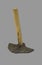 Roman hoe. Agricultural iron tool with replica wooden handle and original wide head