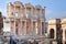 Roman Library facade with stone columns in ephesus Archaeological site in turkey