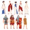 Roman Men and Women in Traditional Clothes Collection, Ancient Rome Citizens and Legionnaires Characters Vector