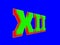 Roman numeral 12 in various colors