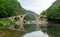 Roman Old stronework,devil bridge, from the ottoman on eastern europe, at Bulgaria. Medieval structure over the river in rhodope.