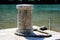 Roman pillar near the sea in the Lim canal in Croatia