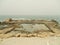 Roman ruins. concrete bath, Caesarea, Israel, Middle East