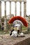 Roman soldier helmet in front of the Fori Imperiali, Rome, Italy
