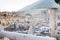 Roman stone pillars and terraced hosues ruins from agora in ephesus Archaeological site in turkey