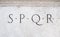 Roman symbol sign SPQR on white marble