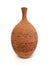 Roman terracotta vase on white background. Close up of isolated ancient amphora. Decoration and storage utensil. Front view of