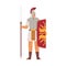 Roman warrior armored with spear and shield. Ancient legionary soldier in mohawk helmet. Armoured man from Rome. Flat