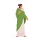 Roman woman dressed in tunic. Female wearing ancient fashion clothing. Person in plebeian costume. Lady in antique gown