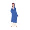Roman Woman in Traditional Clothes, Ancient Rome Citizen Character in Blue Toga and Sandals Vector Illustration