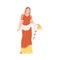 Roman Woman Wearing Long Tunic and Sandals Carrying Greek Ceramic Amphora Vector Illustration