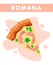 Romana Pizza Slice Closeup Cartoon Illustration