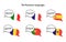 The Romance languages. Set of vector clip art of speech bubbles with national flags of Italy, France, Spain, Romania, Portugal, an