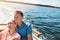 Romance out at sea. a mature couple enjoying a relaxing boat ride.