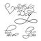 Romance set lettering for celebration decoration design. Valentines Day, be mine, love you. Handdrawn phrase, Vector