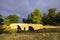 Romanesque bridge of Artigue and river Osse near Larressingle on route to Santiago de Compostela, UNESCO World Heritage Site,