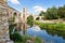 Romanesque defensive bridge over the Fluvia River in Besalu, Catalonia.