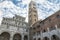 Romanesque Facade and bell tower of St. Martin  Cathedral in Lucca, Tuscany. It contains most precious relic in Lucca, Holy Face