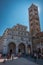 Romanesque Facade and bell tower of St. Martin Cathedral at Piazza Antelminelli in Lucca, Tuscany