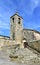 Romanesque medieval San Esteban Church. Facade, bell tower and stone stairs. Allariz, Orense, Spain.