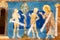 Romanesque wall painting. The Fall of Adam and Eve at the Tree o