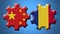 Romania and China Chinese Wheel Gears Flags â€“ 3D Illustrations