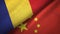 Romania and China two flags textile cloth, fabric texture