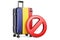 Romania Entry Ban. Suitcase with Romanian flag and prohibition sign. 3D rendering