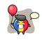 Romania flag badge mascot illustration is playing balloon