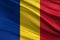 Romania flag with fabric texture, official colors, 3D illustration