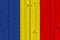 Romania flag painted on old wood plank