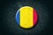 Romania flag. Round badge, on a dark background. Signs and Symbols. 3D illustration.