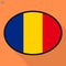Romania flag speech bubble, social media communication sign,