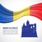 Romania flag wave and Bran Castle in Transylvania vector Template