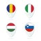 Romania, Italy, Hungary, Slovenia flag location map pin icon